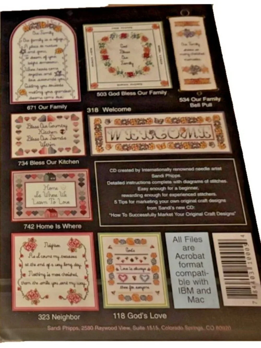 Cross Stitch Sandi Phipps Home & Family Vol 5 12 Lrg Counted Designs On CD Rom